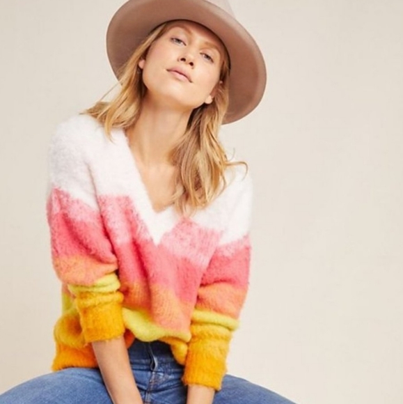 Anthropologie Simone Fuzzy Multicolor Watercolor Wool Alpaca Sweater XSP - Picture 1 of 12